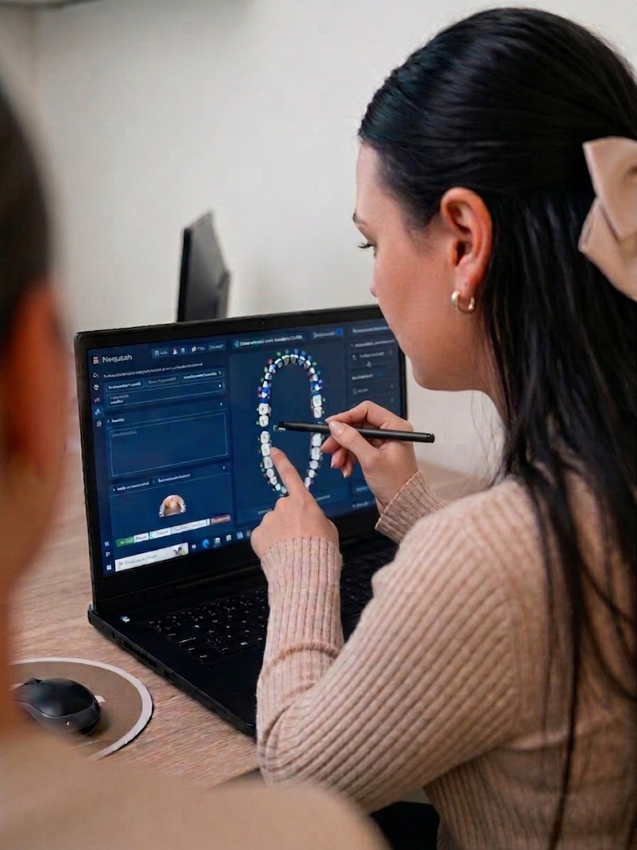 Raquel, técnica e higienista bucodental, trabajando en una planificación digital